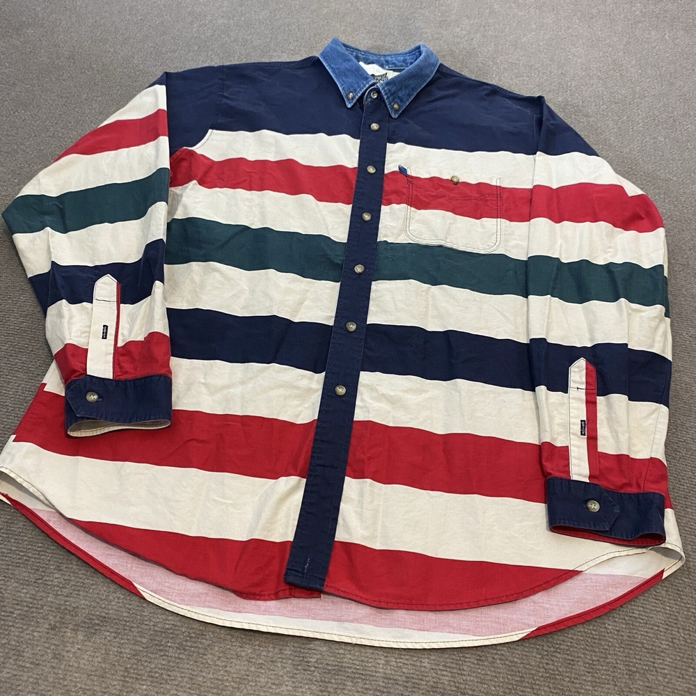 vtg Panhandle Slim Shirt Mens‎ XL Striped Rough Stock Denim Collar Cowboy